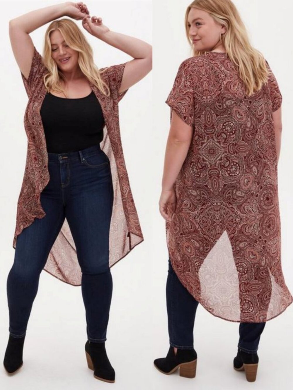 NWT Torrid 1/2 Boho Medallion Chiffon Kimono 1X 2X 14/16 18/20